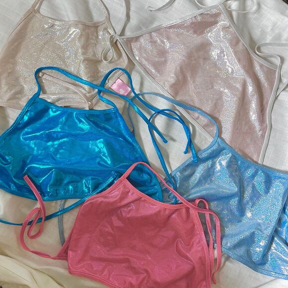American Apparel Cali Sun & Fun Holo Metallic Halter Tie Top Bundle